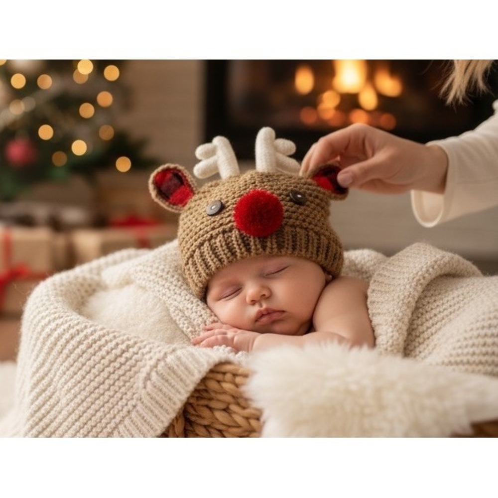 Mud Pie Newborn Crochet‎ Christmas Reindeer Hat 0-6 Months